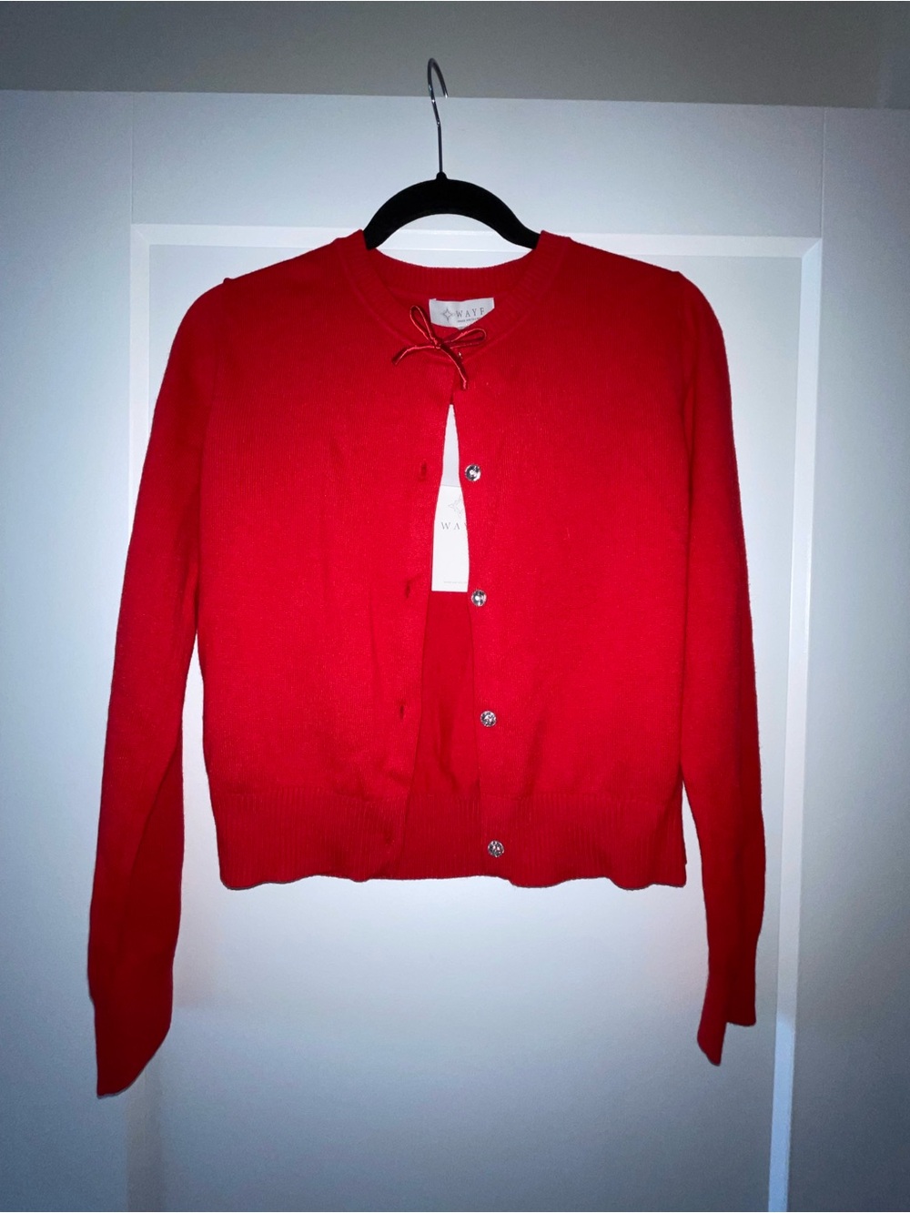 red button cardigan